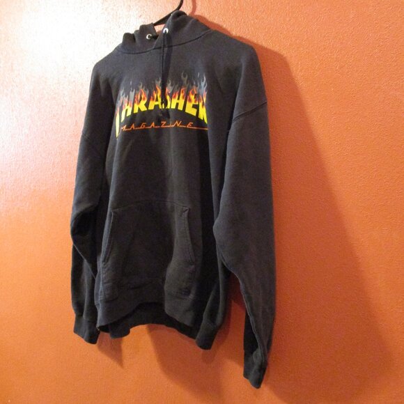 Thrasher Woman X Large Black Yellow Orange Graphic Long Sleeve Pullover Hoodie - Picture 5 of 7